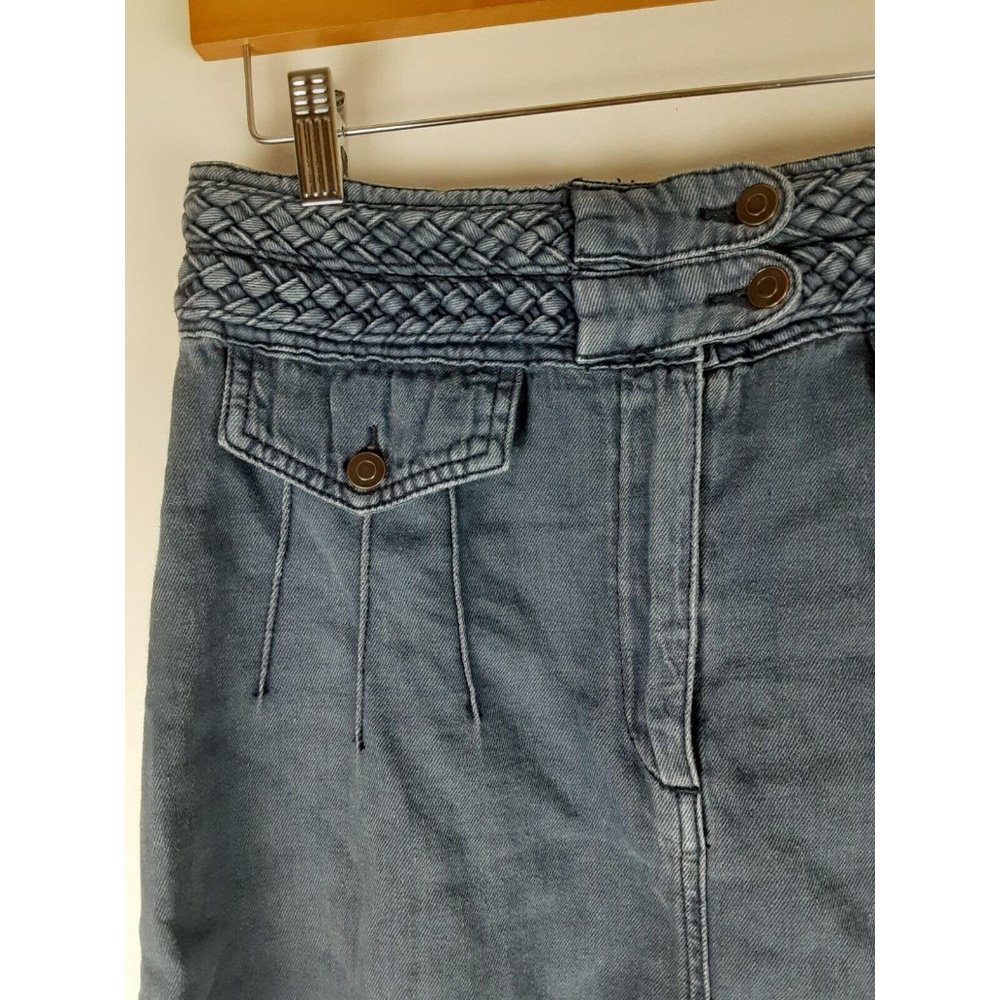Free People Blue Denim Hemp Blend A-Line Mini Skirt Woven Braided Waist Boho 6 - Picture 2 of 8